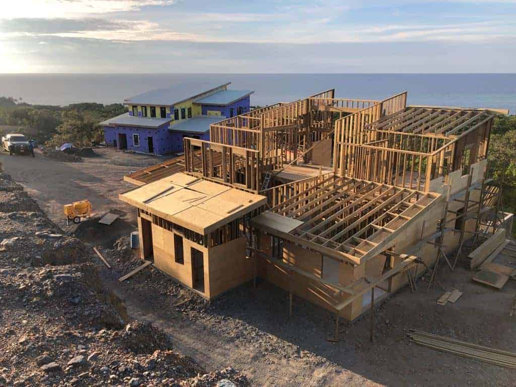 Progress shot of Roatan home built with framing